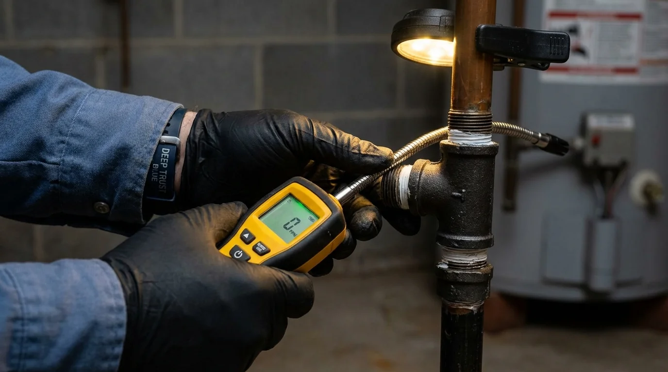 Gas leak detection with electronic sniffer by Johns Plumbing LLC in Cabot
