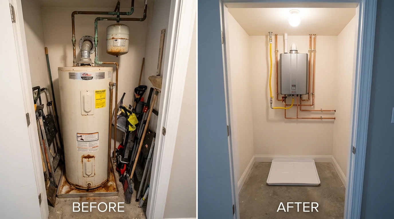 Tank water heater versus wall-mounted tankless unit comparison for Cabot, AR homeowners