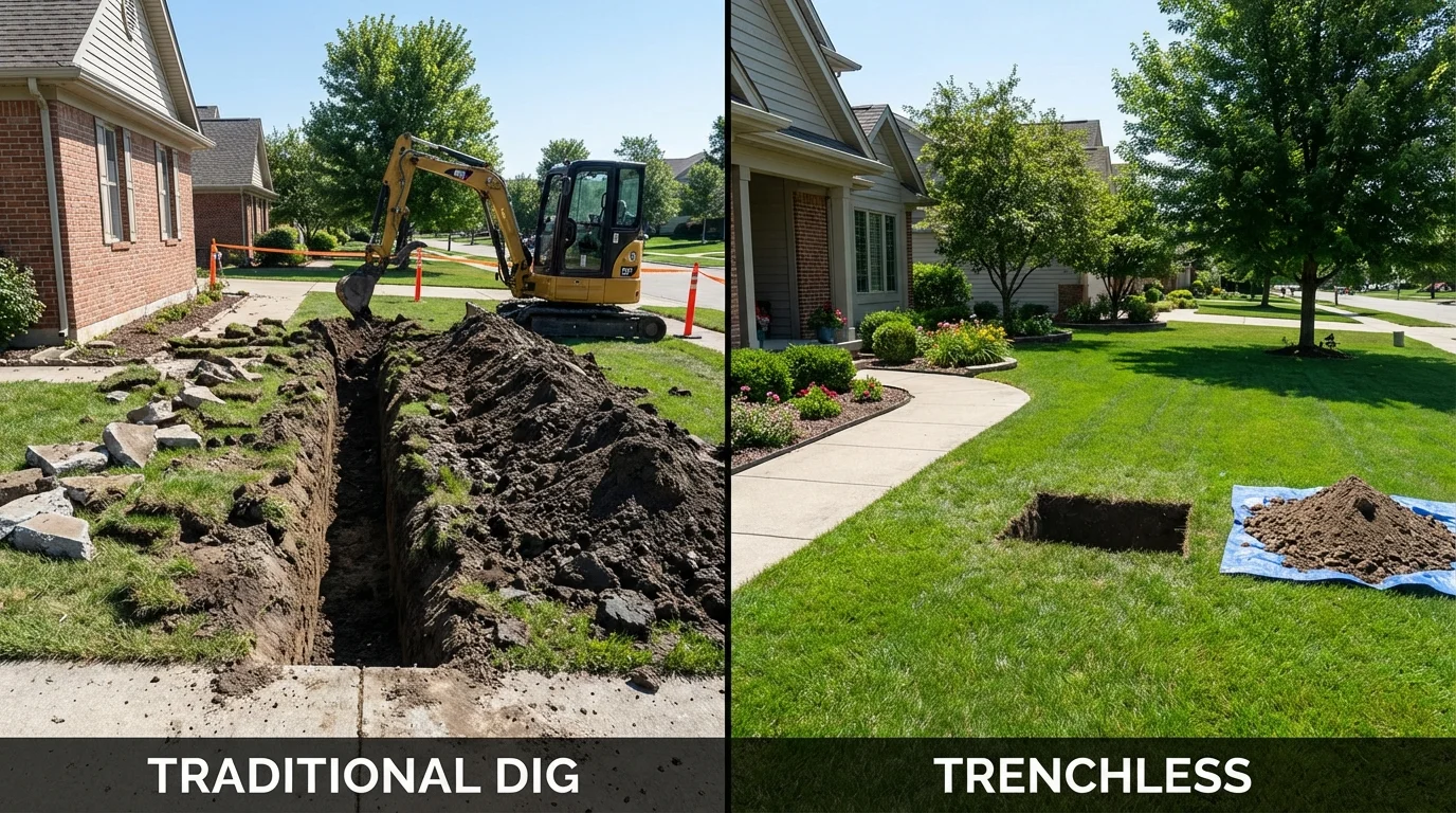 Trenchless sewer repair with minimal yard damage versus traditional excavation in Cabot, AR